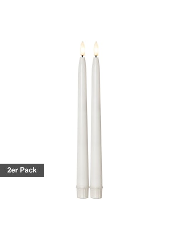 STAR Trading Kerzen Set Flamme Slim, 2 Stück, Antik-Kerzen, Weiß, LED, Timer, Warmw