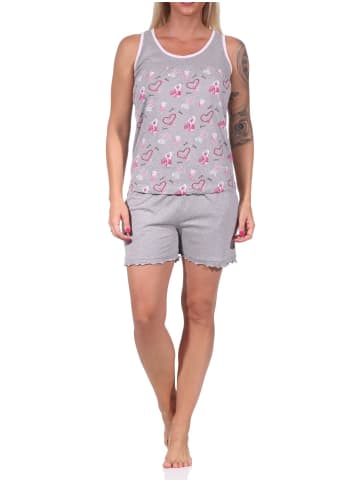 NORMANN Ärmelloser AchselShorty Schlafanzug Herz - 73001 in Grau