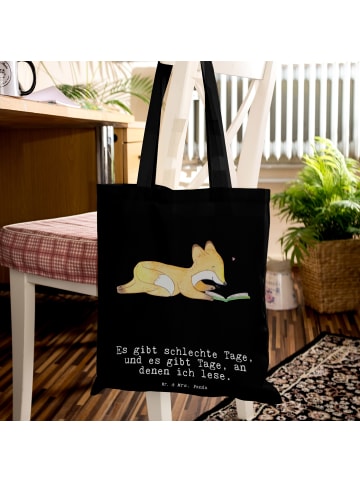 Mr. & Mrs. Panda Shopping Tasche Fuchs Lesen mit Spruch in Schwarz