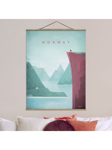 WALLART Stoffbild mit Posterleisten - Reiseposter - Norwegen in Türkis