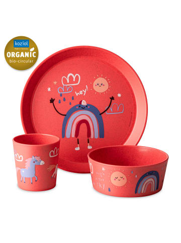 koziol CONNECT DREAMS - Kleiner Teller + Schale + Becher in organic coral red