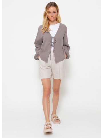 SASSYCLASSY Musselin Blusenjacke mit Bindebänder in taupe