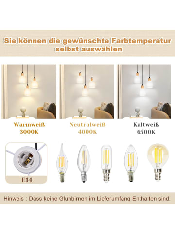 ZMH Pendelleuchte in Weiß 3-flammige E14 Holz Stoffschirm rund Esszimmerlamp