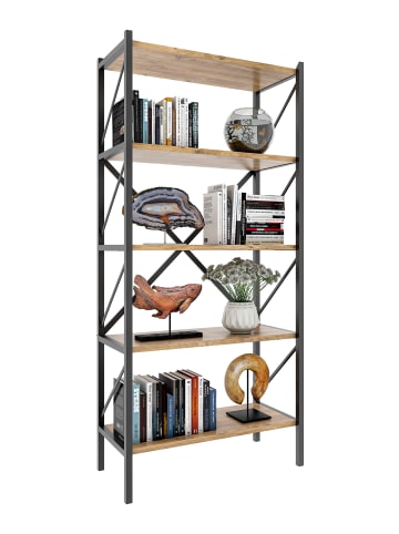 VCM Holz Metall Stand Regal Büro Bücher Insasi 5fach in Honig-Eiche