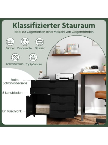 COSTWAY Rollcontainer mit 5 Schubladen 77,5 x 40 x 64 cm in Schwarz