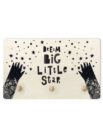 WALLART Kindergarderobe Holz - Dream Big Little Star mit Blumen Schwarz in Schwarz