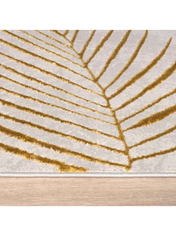 KADIMA DESIGN Teppich Kurzflor Blätter Wohnzimmer in Gold