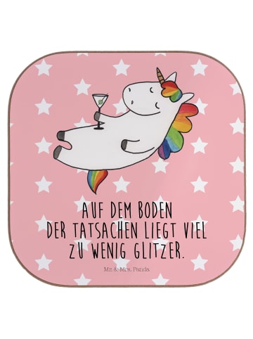 Mr. & Mrs. Panda Glasuntersetzer Einhorn Blümchentail mit Spruch in Rot Pastell
