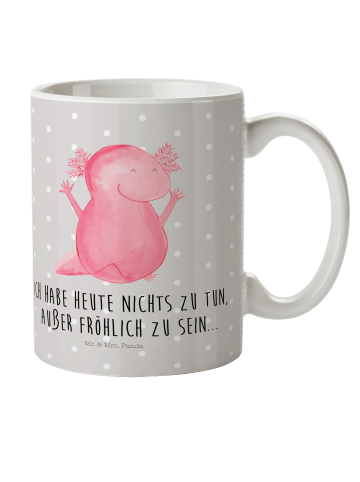 Mr. & Mrs. Panda Kindertasse Axolotl Hurra mit Spruch in Grau Pastell