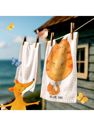 Mr. & Mrs. Panda Handtuch Katze Frühaufsteher ohne Spruch in Weiß