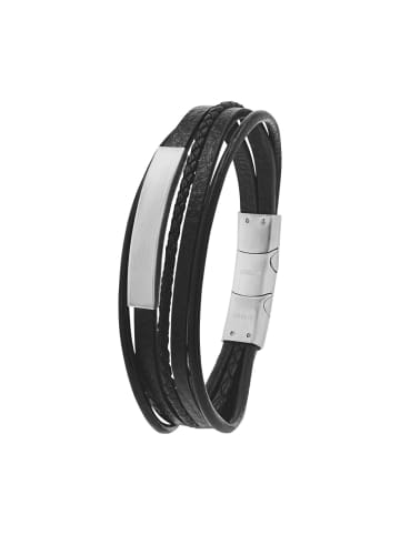 Tom Tailor Identarmband Edelstahl, Leder in schwarz
