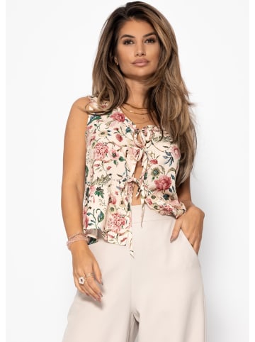 SASSYCLASSY Top mit Bindebändern und Blümchendruck in Beige