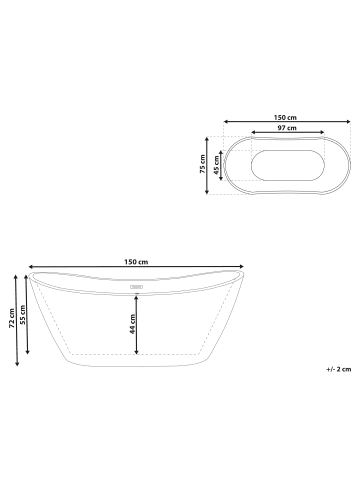 Beliani Freistehende Badewannen ANTIGUA in Weiß/Silber - (W) 75 x (H) 72 x (L) 150 cm