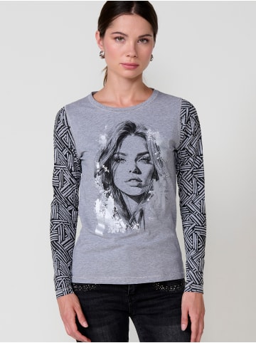 KOROSHI Langärmliges bedrucktes Damen-T-Shirt in grau