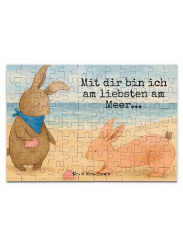 Mr. & Mrs. Panda Puzzle Hasen Muschel Design mit Spruch in Weiß