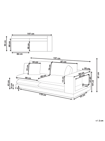 Beliani 2-Sitzer Sofa HEDEN in Grau/Braun - (W) 197 x (H) 81 x (L) 86 cm