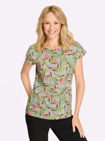 Sieh an! Kurzarmshirt in lindgrün-flamingo-bedruckt