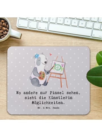 Mr. & Mrs. Panda Mauspad Künstlerin Visionen mit Spruch in Grau Pastell