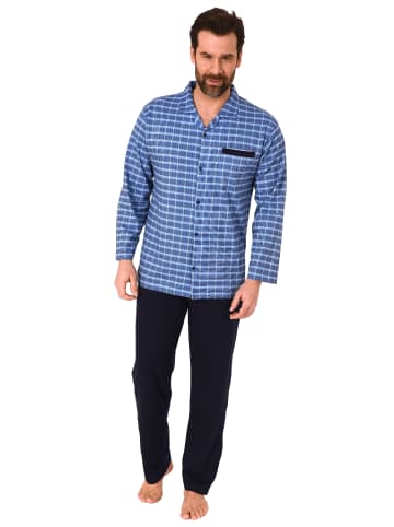 NORMANN Pyjama zum durchknöpfen Karo - 68059 in marine