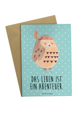 Mr. & Mrs. Panda Grußkarte Eule Federschmuck mit Spruch in Türkis Pastell