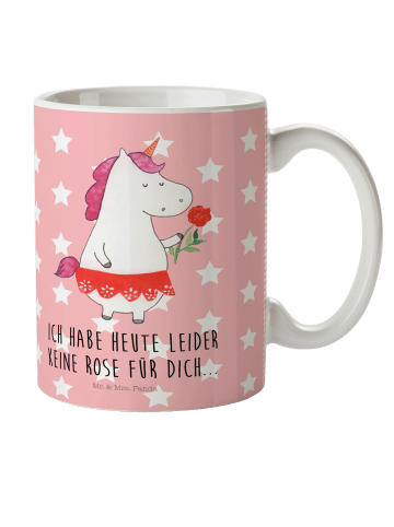 Mr. & Mrs. Panda Tasse Einhorn Dame mit Spruch in Rot Pastell
