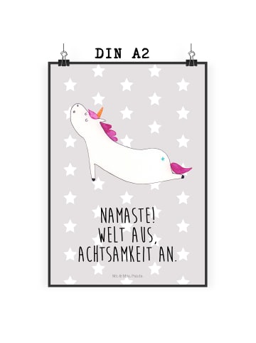 Mr. & Mrs. Panda Poster Einhorn Yoga mit Spruch in Grau Pastell