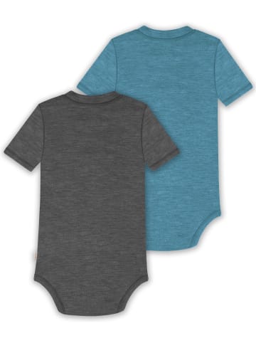 Normani Outdoor Sports 2x Baby Merino Kurzarmbody in Blau/Anthrazit