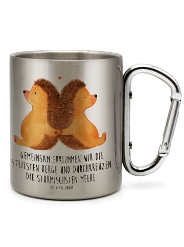 Mr. & Mrs. Panda Thermo Kaffeebecher Igel händchenhaltend mit Sp... in Silber