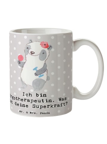 Mr. & Mrs. Panda Tasse Super Ergotherapeutin mit Spruch in Grau Pastell