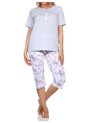 NORMANN Capri Schlafanzug kurzarm floraler Print in hellblau