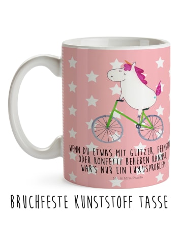 Mr. & Mrs. Panda Kindertasse Einhorn Radfahrer mit Spruch in Rot Pastell