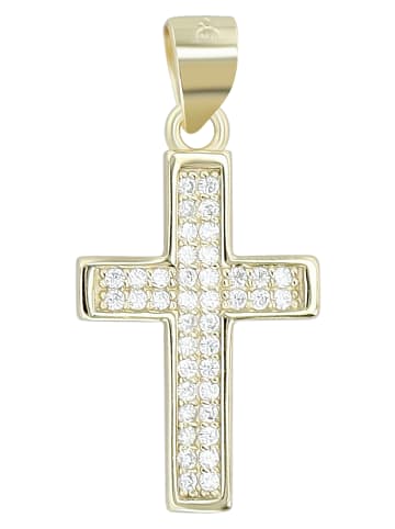 Adeliás Damen Anhänger – Kreuz Kreuzanhänger aus 925 Silber mit Zirkonia in gold