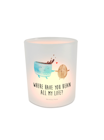 Mr. & Mrs. Panda Windlicht Glas Kaffee Bohne mit Spruch in Transparent
