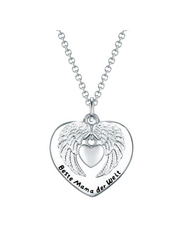 Rafaela Donata Halskette Herz mit Engelsflügel + Spruch "Beste Ma Messing in silber