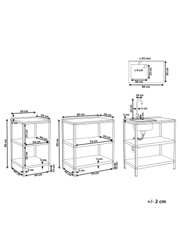 Beliani 3er-Set Gartenküche VILAMA in Rot/Silber