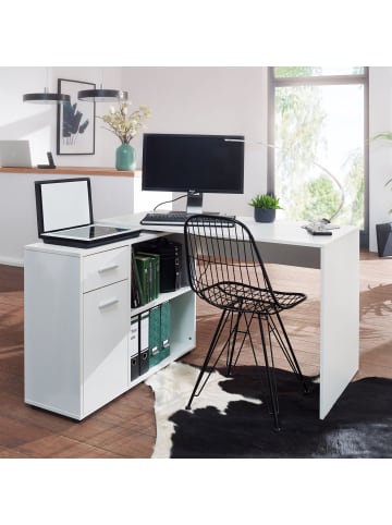 KADIMA DESIGN Design Eckschreibtisch mit Regal 120 x 75,5 x 106,5 cm, Moderner in Weiß
