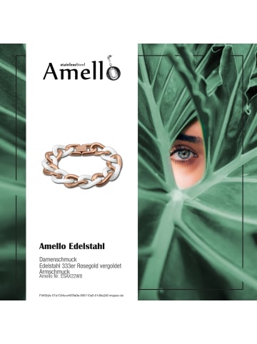 Amello Armband Edelstahl 333er Rosegold vergoldet, Keramik ca. 18cm Panzer