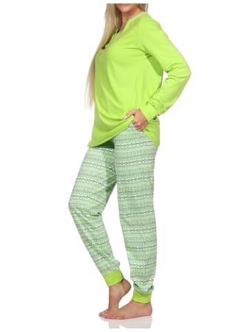NORMANN Langarm Schlafanzug Pyjama Bündchen Ethnolook - 85160 in grün