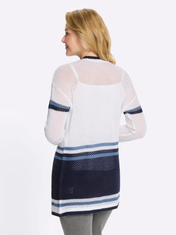 Sieh an! Ajourstrickjacke in weiß-marine-gestreift