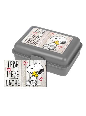 United Labels The Peanuts Brotdose mit Trennwand Snoopy - Lebe Liebe Lache in grau