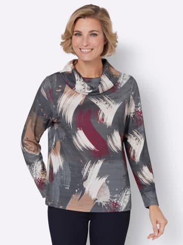 Sieh an! Feinstrickpullover in graphit-camel-bedruckt
