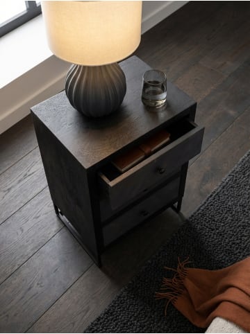 KADIMA DESIGN Nachttisch Mango Massivholz / Steinoptik 40x60x30 cm Nachtschrank in Schwarz