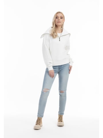 DreiMaster Damen Oversize Troyer-Sweater in Wollweiss