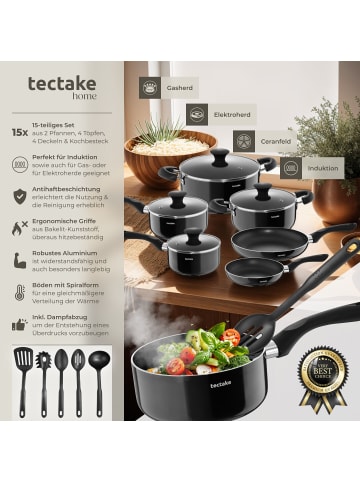 tectake Aluminium Kochtopfset 15-teilig, 5 Küchenwerkzeuge