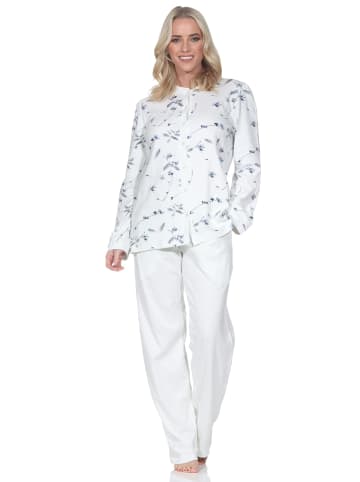 NORMANN Langarm Interlock Schlafanzug Langarm Florale Optik durchknöpfen in hellblau
