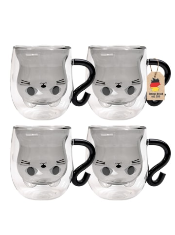 Intirilife Thermo Glas Doppelwandig Katze 200ml in 4x Schwarz