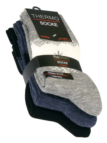 Cotton Prime® THERMO Socken 3 Paar, Eiskristall-Muster in Schwarz/Grau/Blau