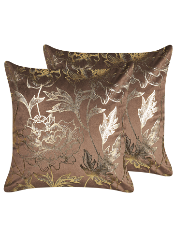 Beliani 2er-Set Dekokissen DAFFODIL in Braun/Gold