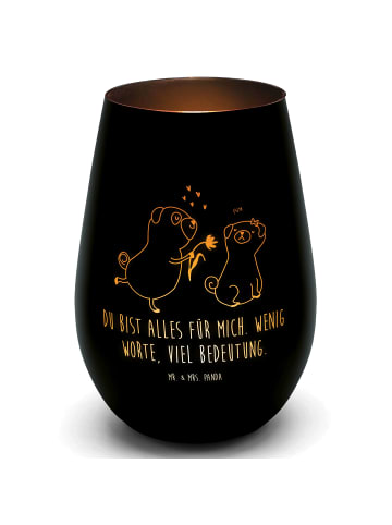 Mr. & Mrs. Panda Gold Windlicht Mops Verliebt mit Spruch in Schwarz