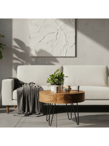 KADIMA DESIGN Couchtisch Massivholz / Metall 60x44,5x60 cm Tisch